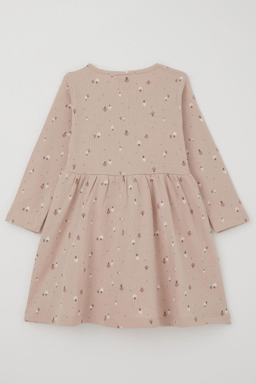 BRE Deco Kız Çocuk Uzun Kollu Elbise Renkli Mantar Bahçesi Fiyonk Aksesuarlı Fırfırlı 2-5 Yaş, Pudra - Penfield