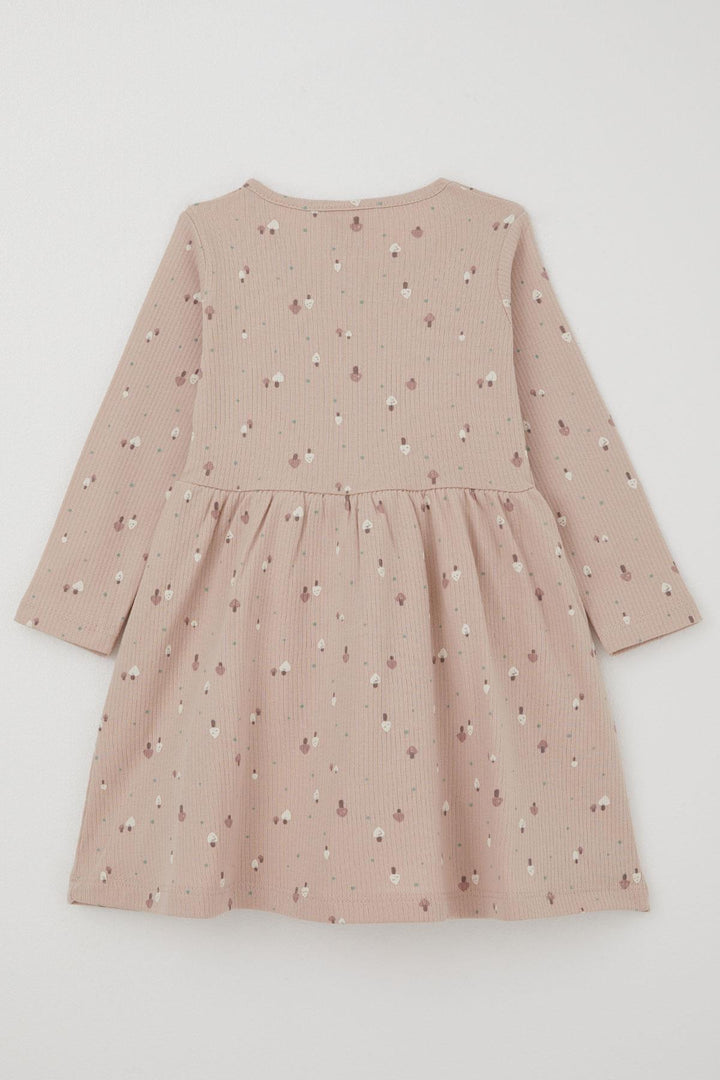 BRE Deco Kız Çocuk Uzun Kollu Elbise Renkli Mantar Bahçesi Fiyonk Aksesuarlı Fırfırlı 2-5 Yaş, Pudra - Penfield