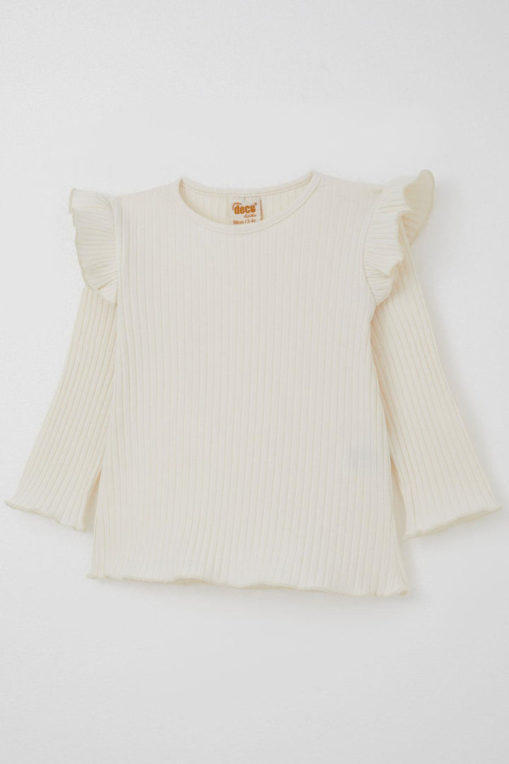 BRE Deco Girl Child Long Sleeve Overall Dress with Flower Pattern Bodysuit Bow Detail 2-5 Years, Ecru - Palaió Fáliro