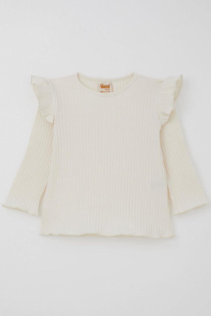 BRE Deco Girl Child Long Sleeve Overall Dress with Flower Pattern Bodysuit Bow Detail 2-5 Years, Ecru - Palaió Fáliro