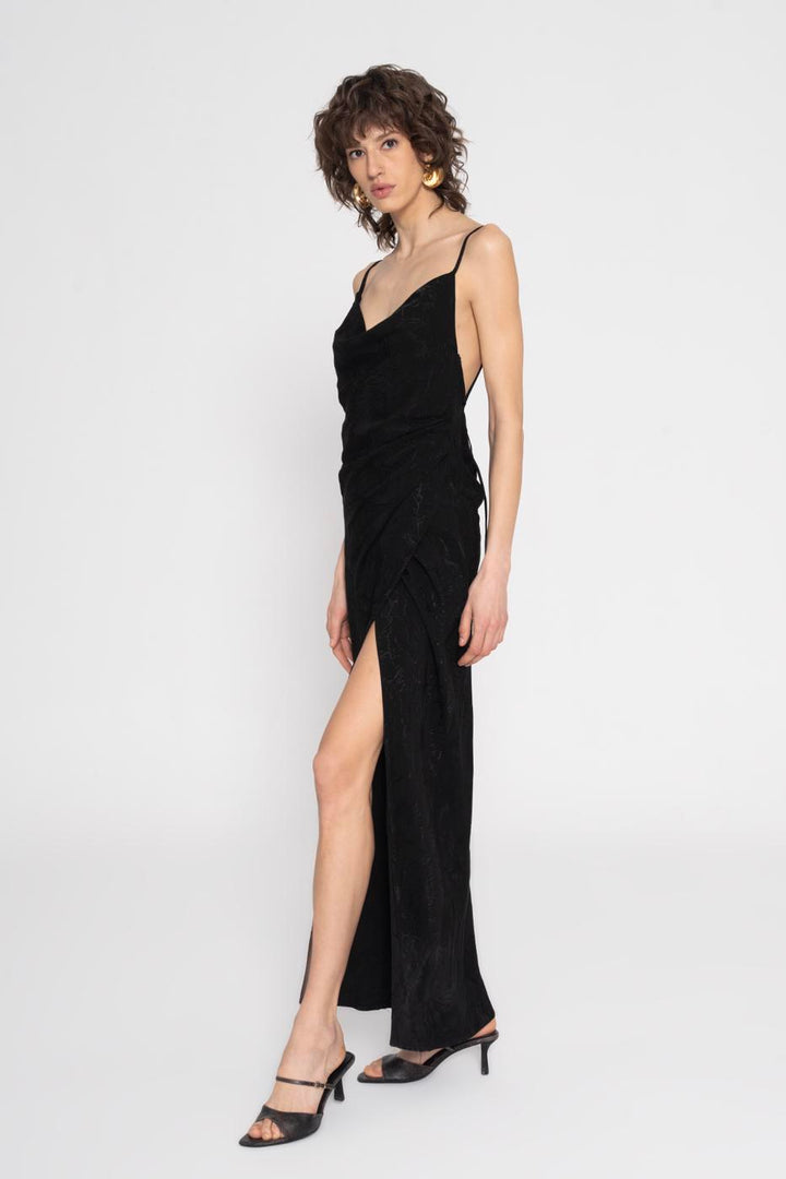 BSL Women Plunging Neck Satin Midi Dress - Caguas
