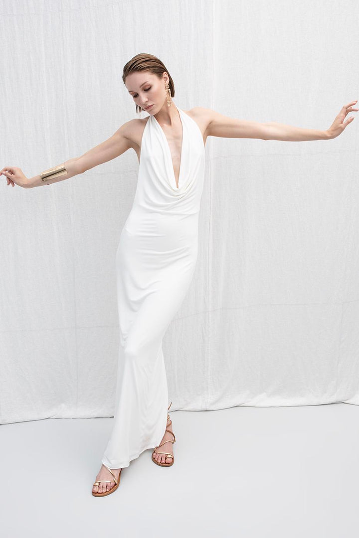 BSL Women Plunging Collar Maxi Dress - Saratoga Springs