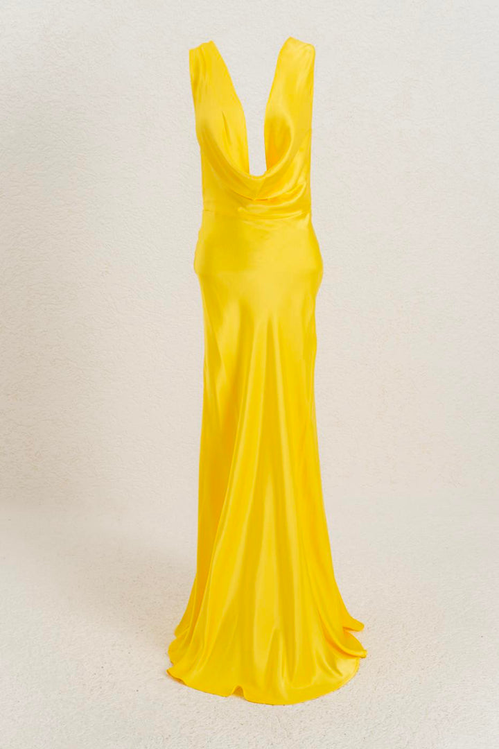 BSL Women Cowl Neck Maxi Satin Dress - Emmen
