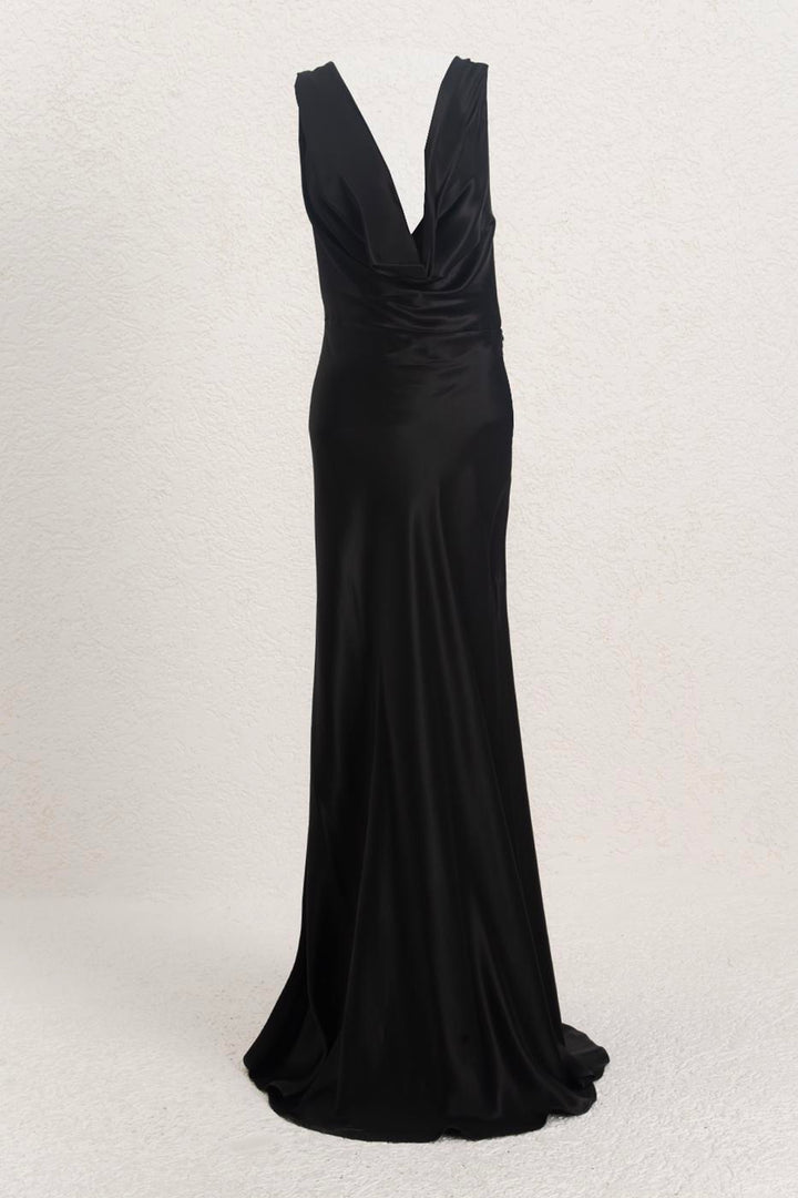 BSL Women Cowl Neck Maxi Satin Dress - Yevpatoriia
