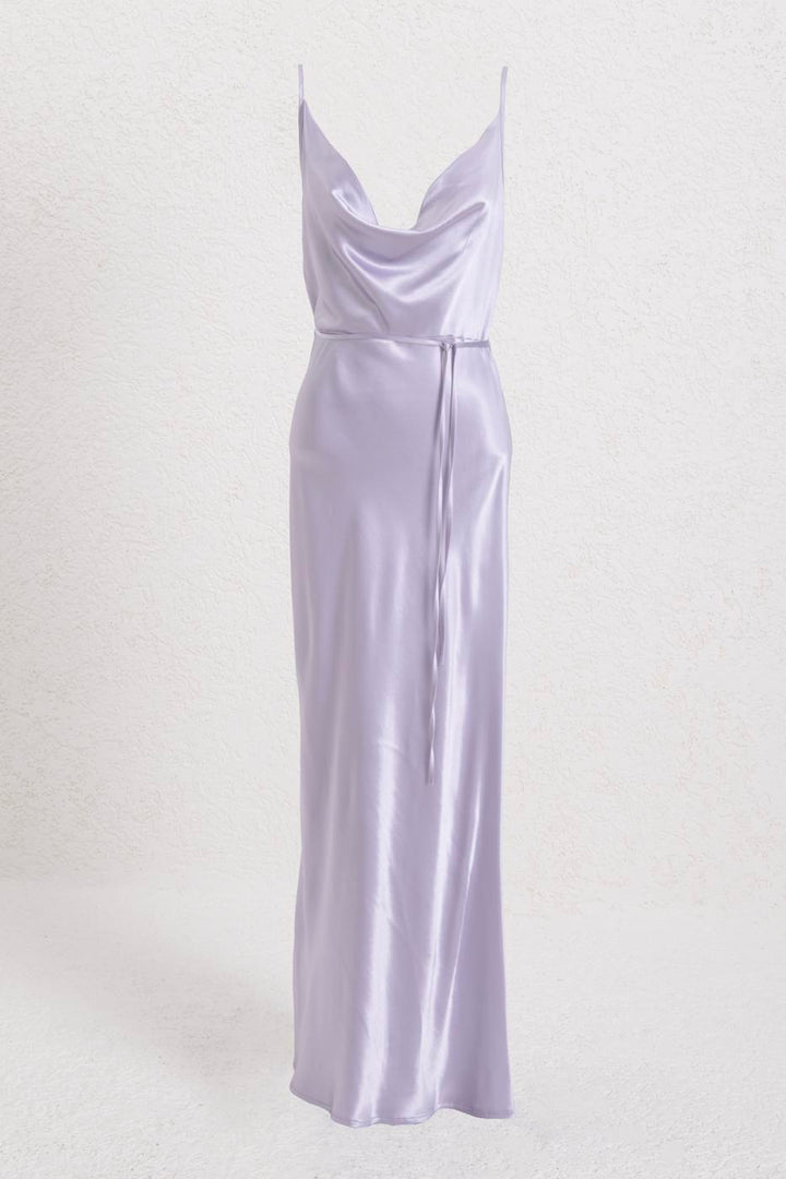 BSL Women Plunging Neck Midi Satin Dress - Cananea
