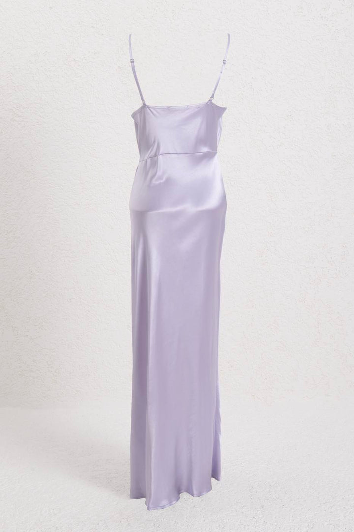 BSL Women Plunging Neck Midi Satin Dress - Cananea