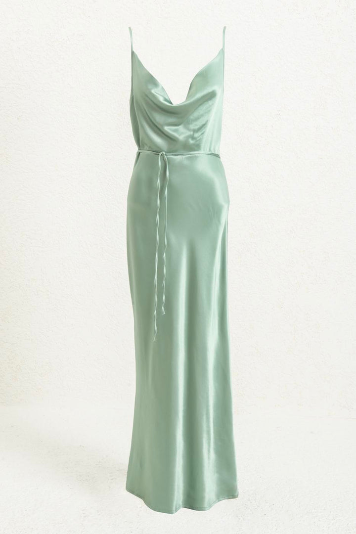 BSL Women Plunging Neck Midi Satin Dress - Riverhead