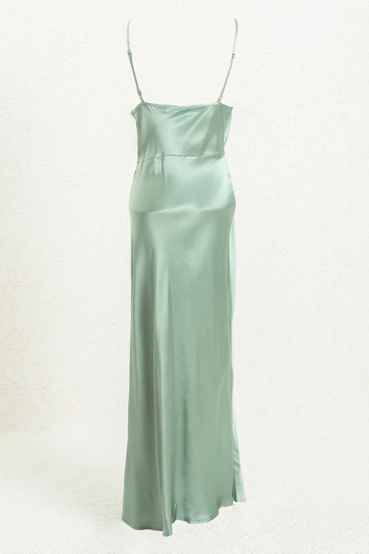 BSL Women Plunging Neck Midi Satin Dress - Riverhead