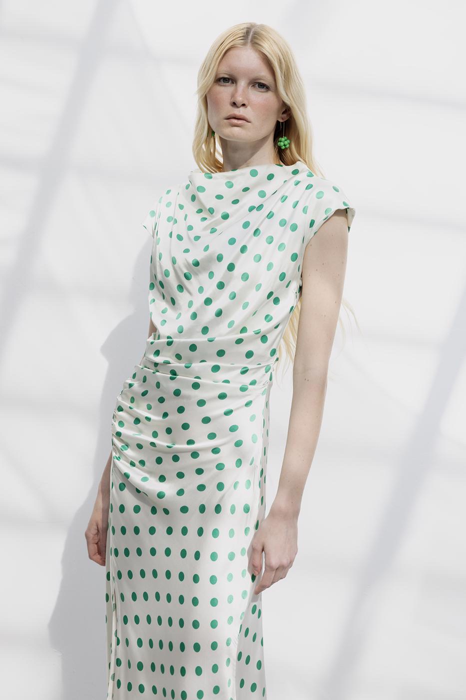 BSL Women Polka Dot Midi Dress with Plunging Collar - Toms River
