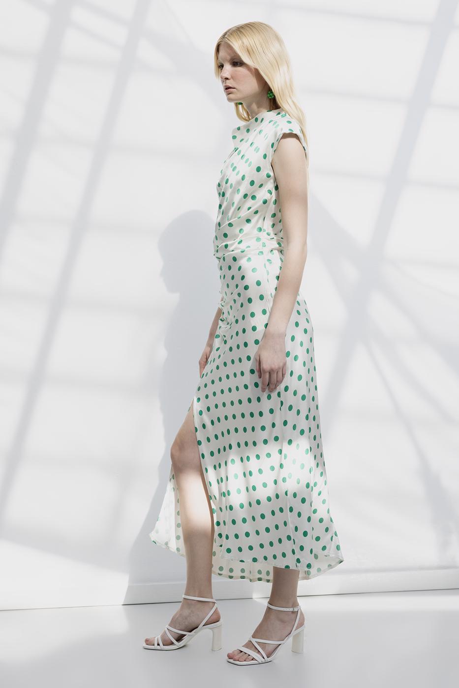 BSL Women Polka Dot Midi Dress with Plunging Collar - Toms River