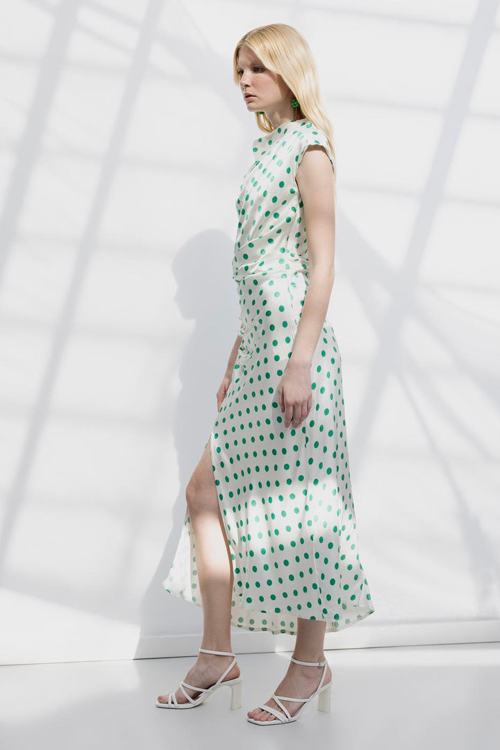BSL Women Polka Dot Midi Dress with Plunging Collar - Toms River