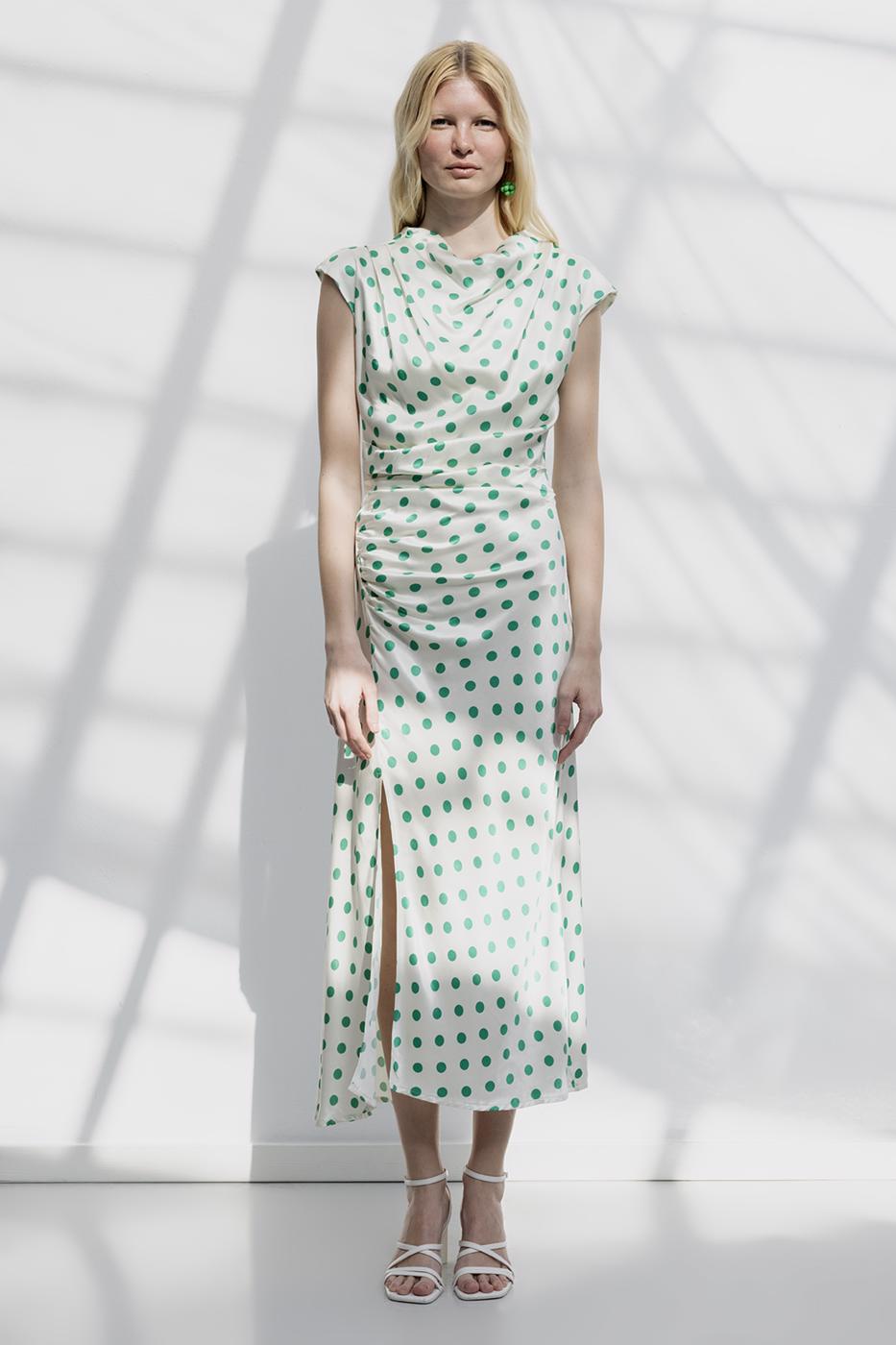 BSL Women Polka Dot Midi Dress with Plunging Collar - Toms River