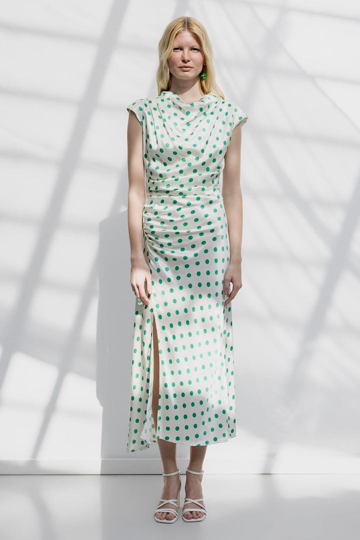 BSL Women Polka Dot Midi Dress with Plunging Collar - Toms River