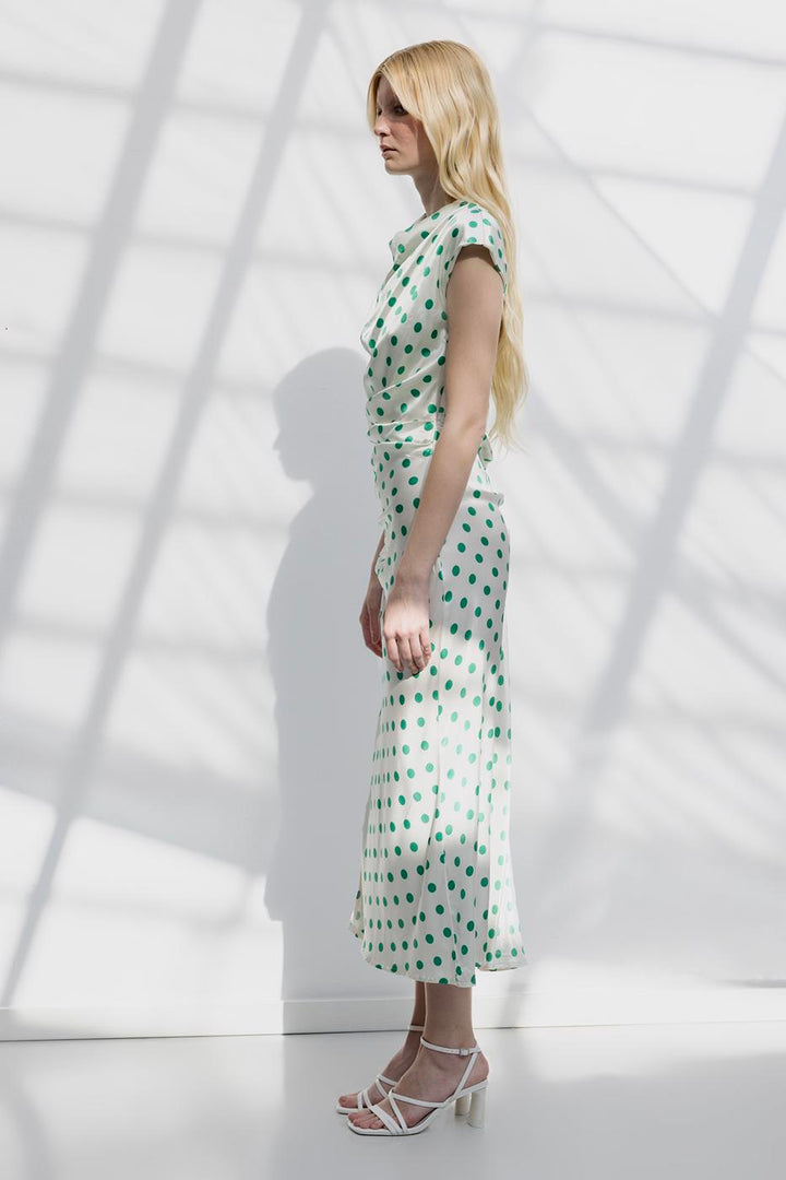 BSL Women Polka Dot Midi Dress with Plunging Collar - Toms River