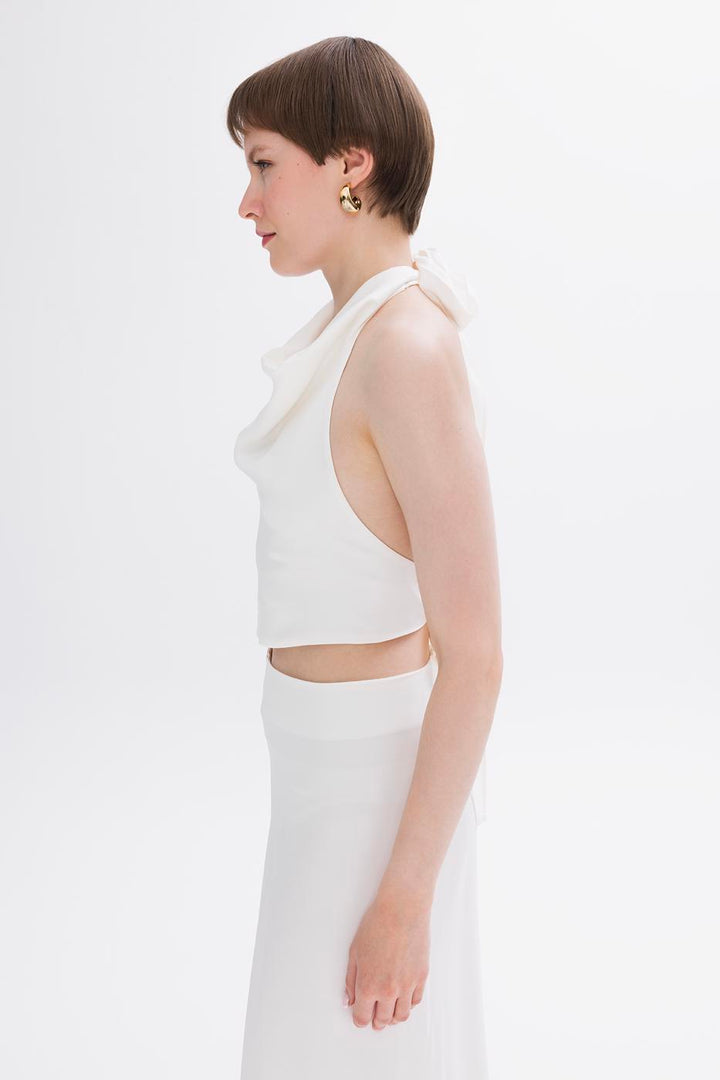 BSL Women Satin Blouse with Plunging Collar - Madera