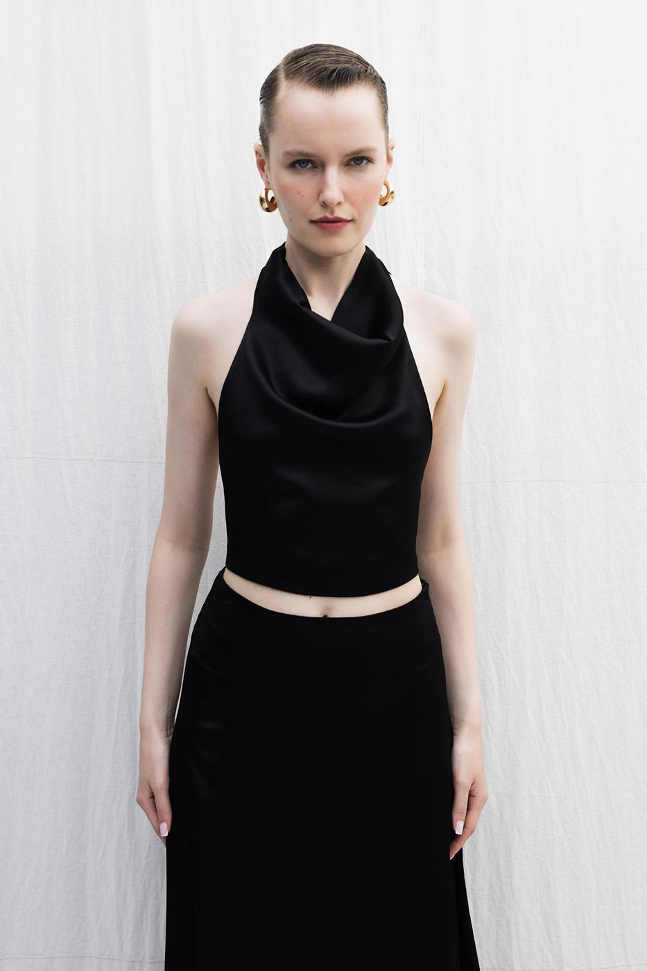 BSL Women Satin Blouse with Plunging Collar - Independence