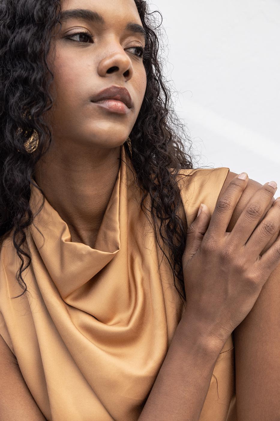 BSL Women Satin Blouse with Plunging Collar - Elmshorn