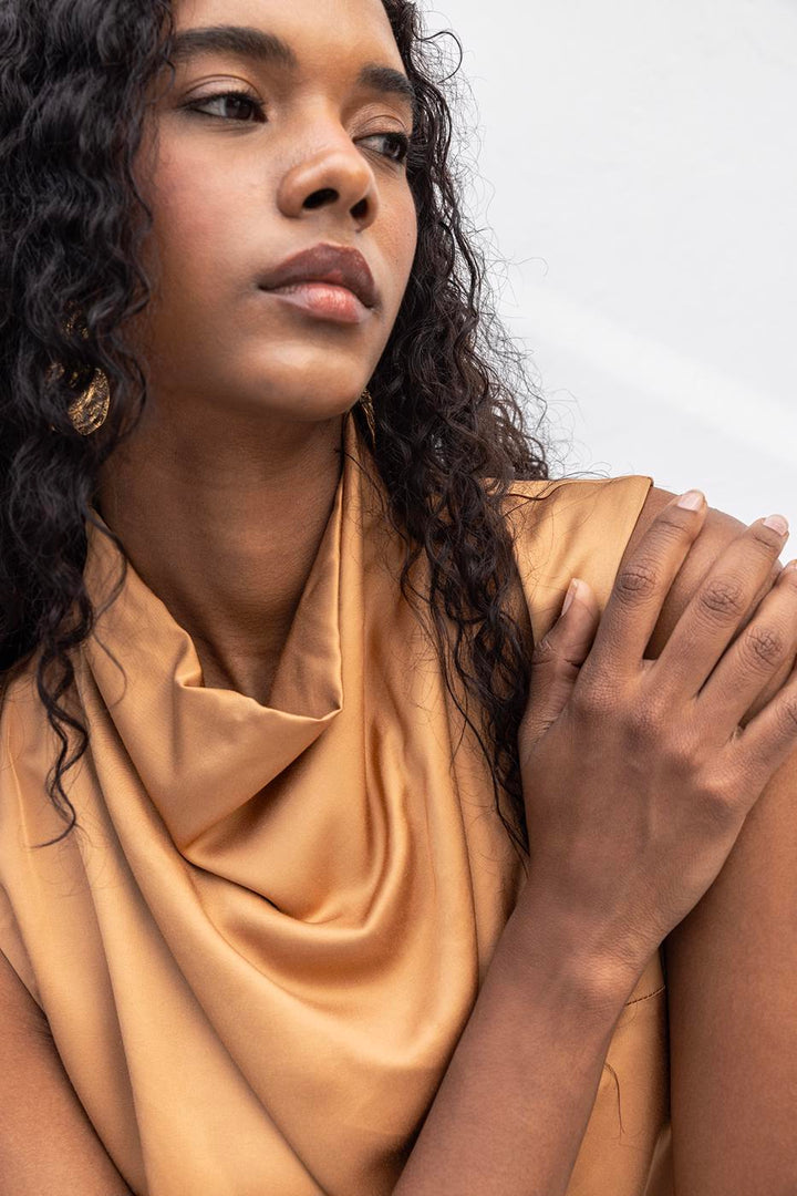 BSL Women Satin Blouse with Plunging Collar - Elmshorn