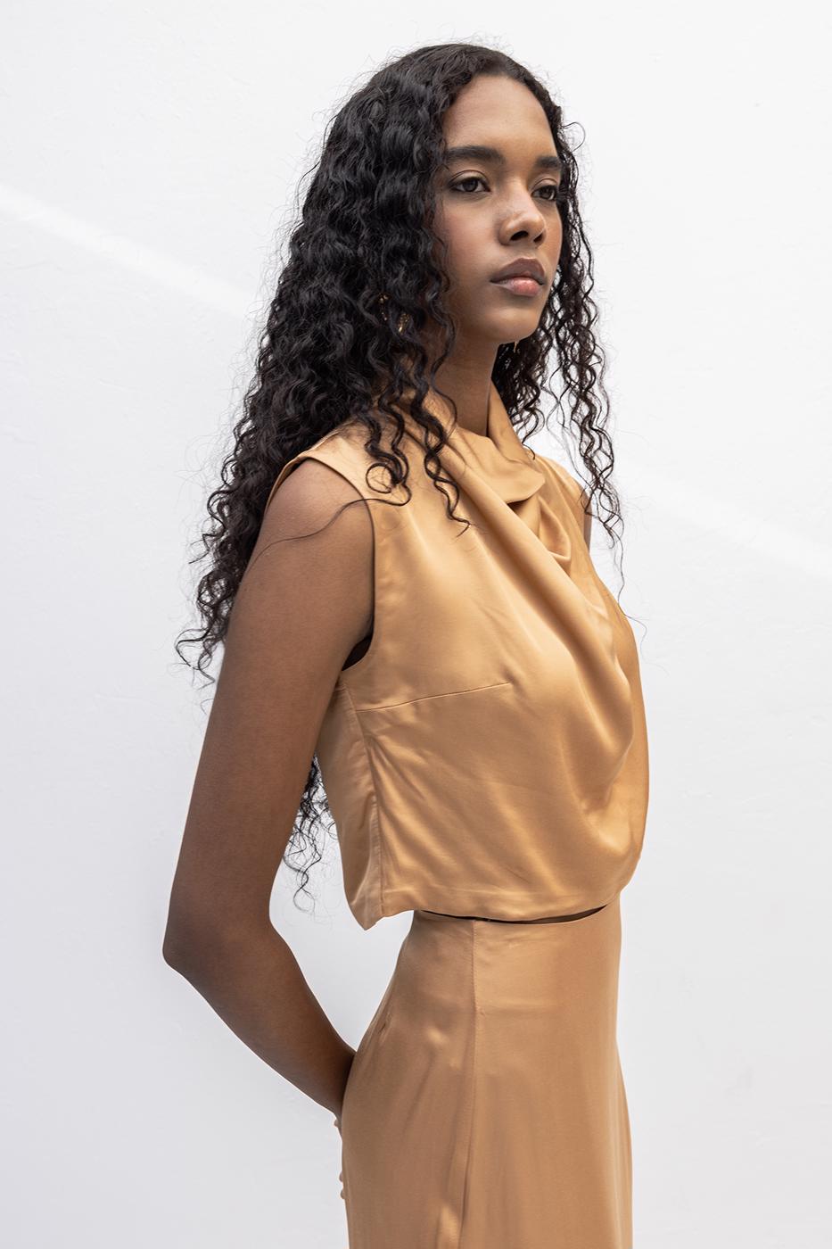 BSL Women Satin Blouse with Plunging Collar - Elmshorn