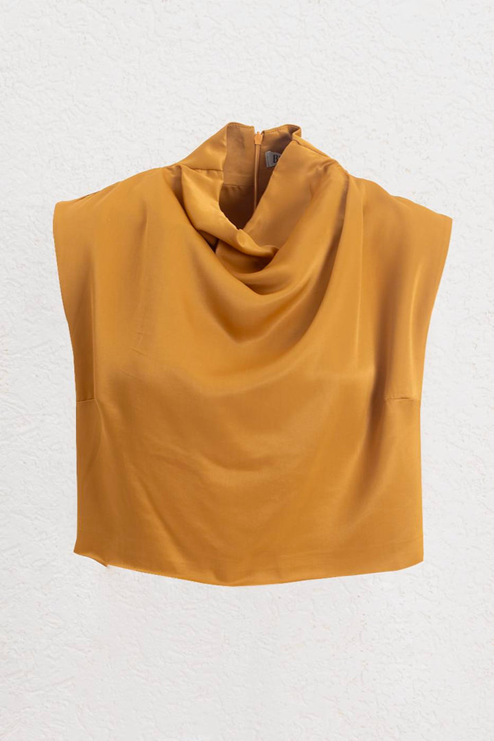 BSL Women Satin Blouse with Plunging Collar - Borken