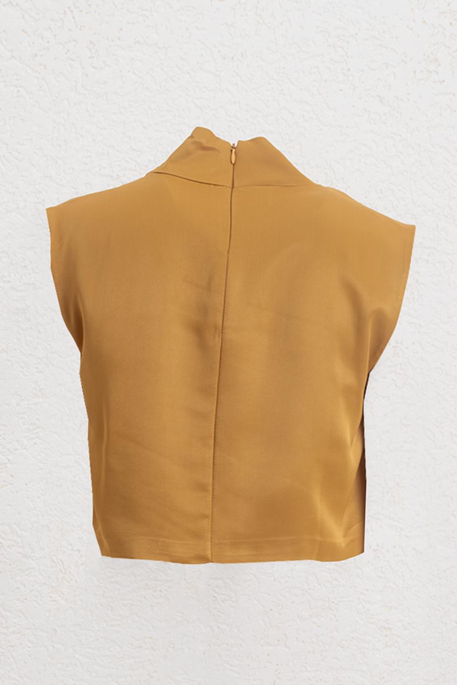 BSL Women Satin Blouse with Plunging Collar - Borken