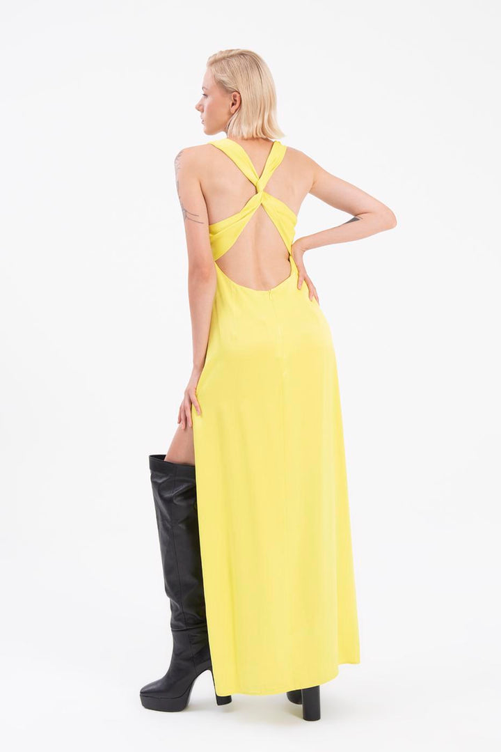 BSL Women Cowlneck maxi dress with slit - Coburg
