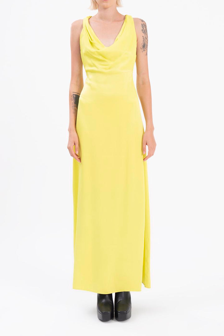 BSL Women Cowlneck maxi dress with slit - Coburg