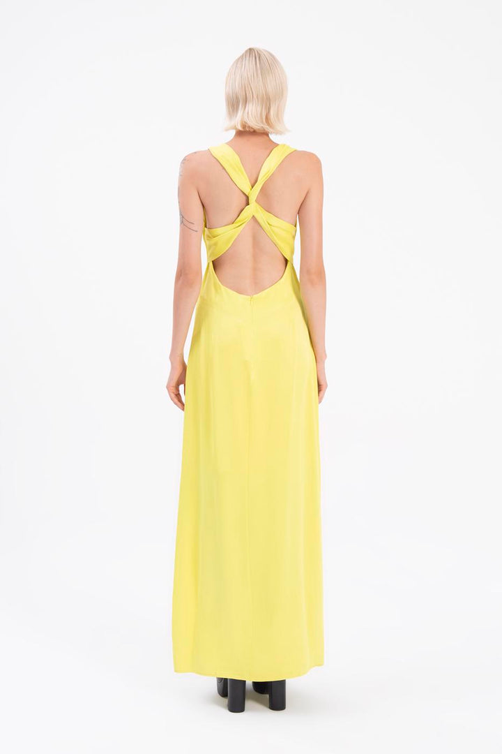 BSL Women Cowlneck maxi dress with slit - Coburg