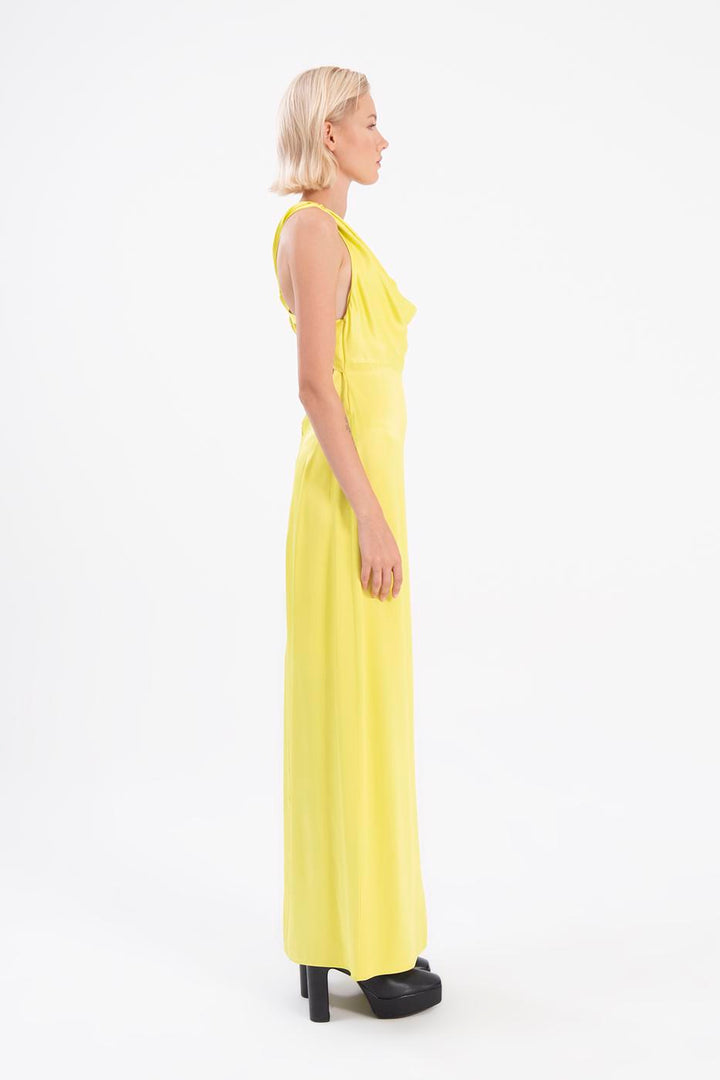 BSL Women Cowlneck maxi dress with slit - Coburg