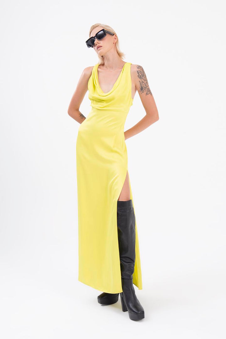 BSL Women Cowlneck maxi dress with slit - Coburg