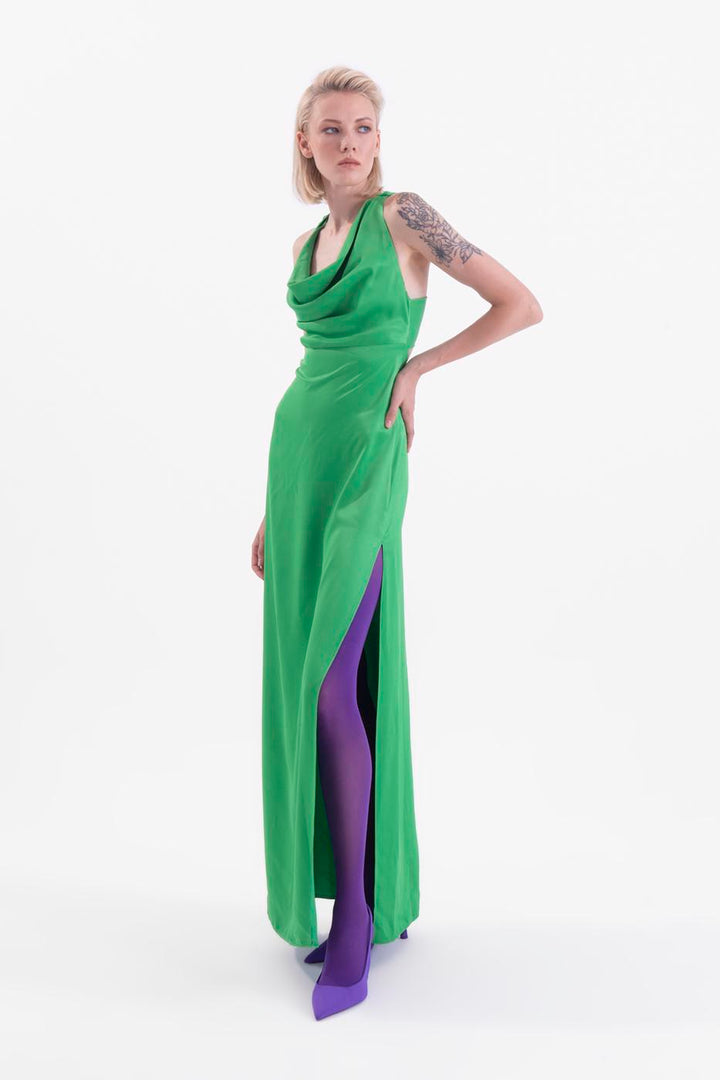 BSL Women Cowlneck maxi dress with slit - Nettetal