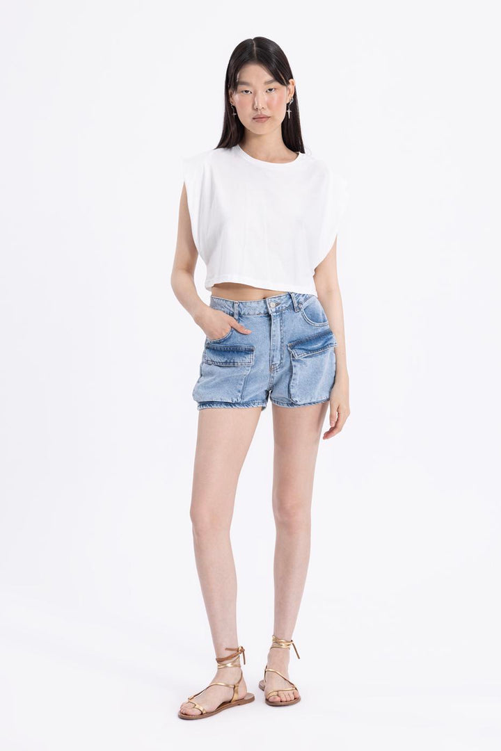 BSL Women Denim Cargo Pocket Mini Short - Corby