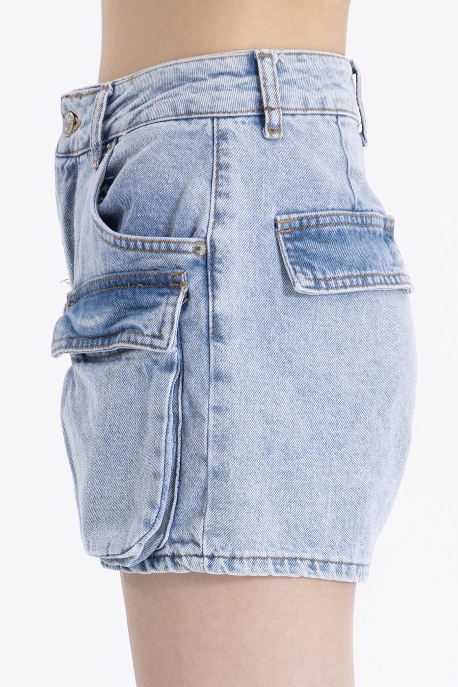 BSL Women Denim Cargo Pocket Mini Short - Corby