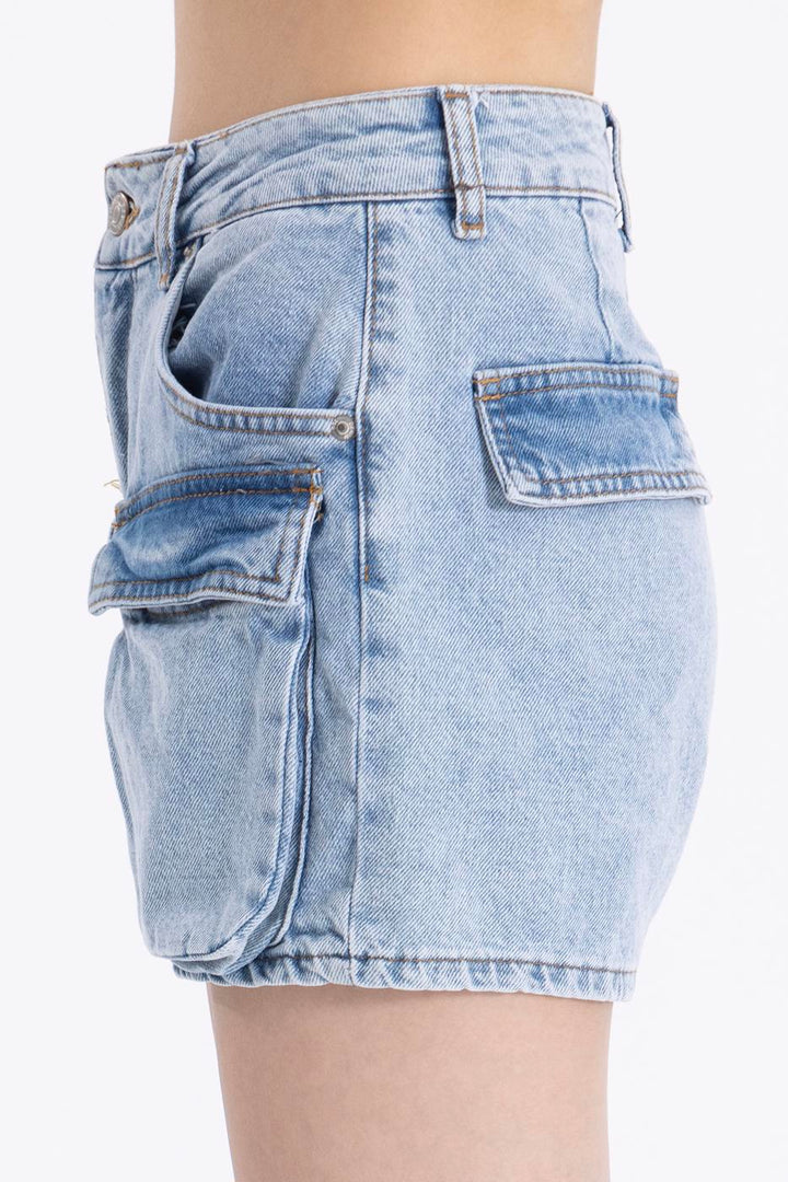 BSL Women Denim Cargo Pocket Mini Short - Corby
