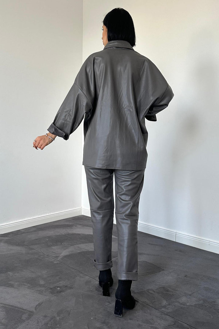 ELS Leather Shirt and Pants Set - Smoke Gray - Pinotepa
