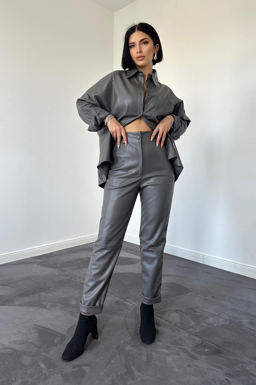 ELS Leather Shirt and Pants Set - Smoke Gray - Pinotepa