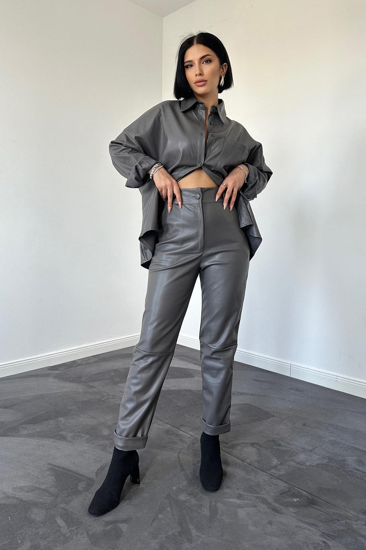 ELS Leather Shirt and Pants Set - Smoke Gray - Pinotepa