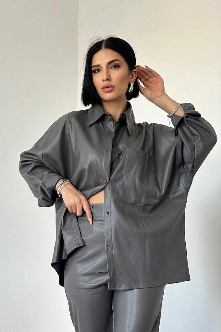 ELS Leather Shirt and Pants Set - Smoke Gray - Pinotepa