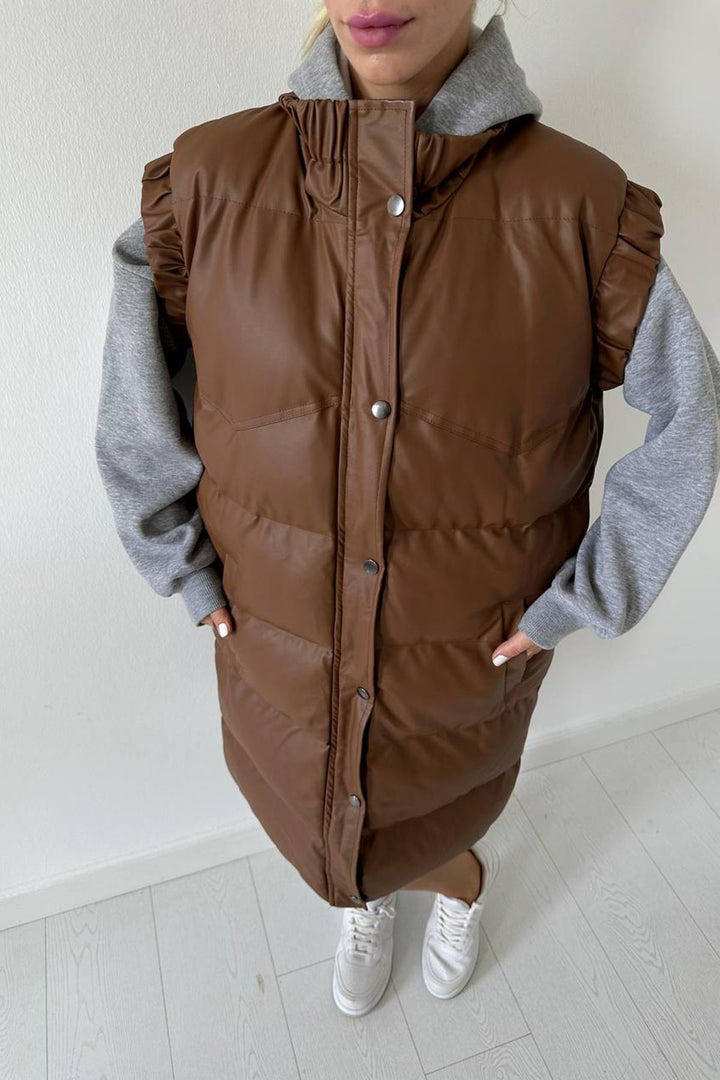 ELS Leather Puffer Vest - Brown - Southfield