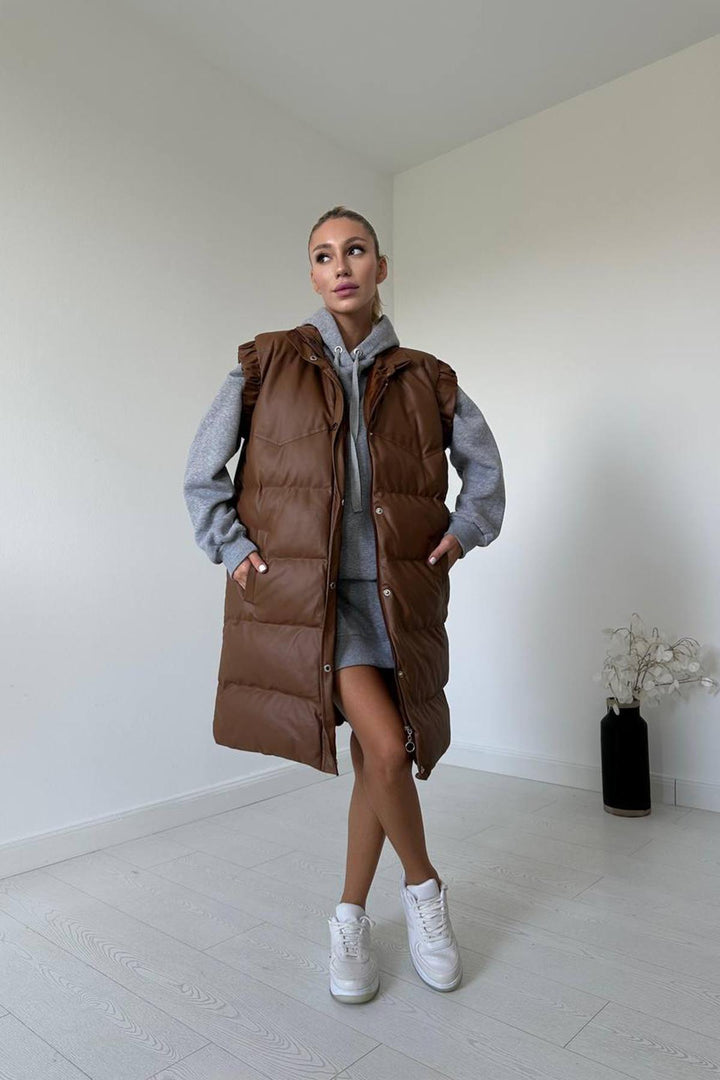 ELS Leather Puffer Vest - Brown - Southfield
