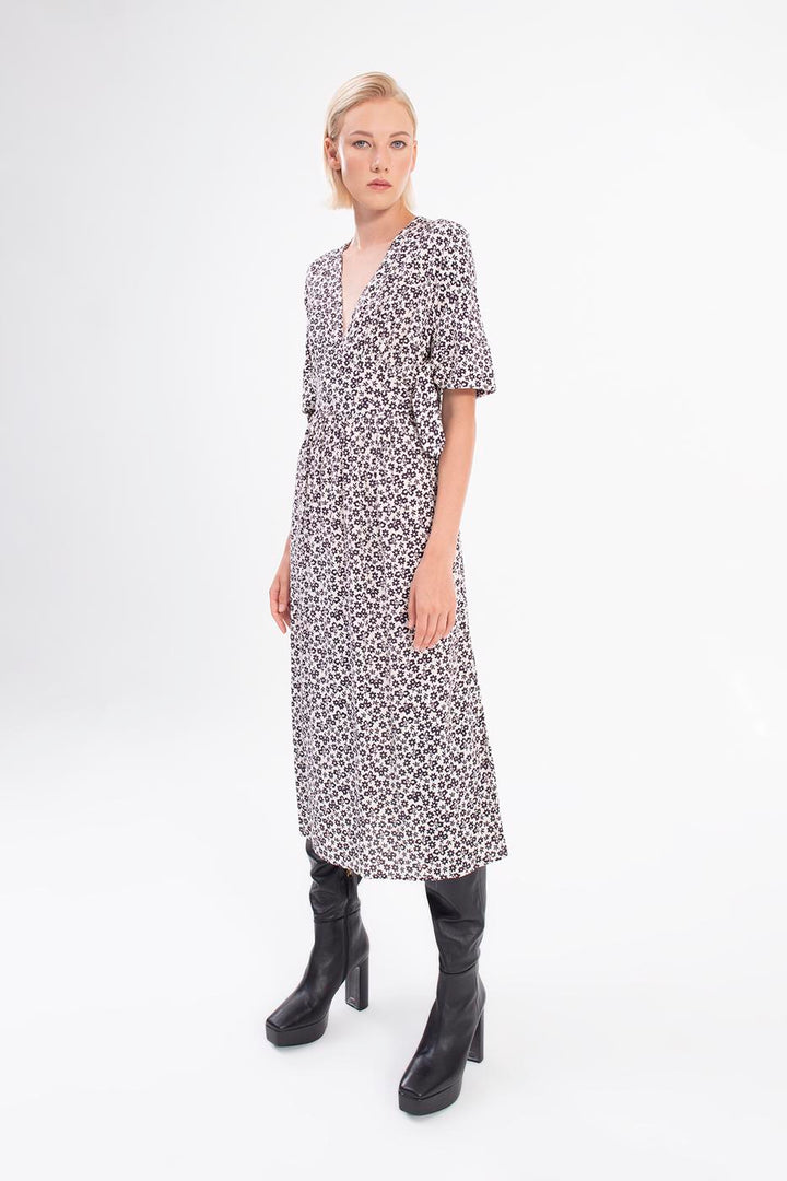 BSL Women Deep V-Neck Short Sleeve Midi Dress - Tiraspol
