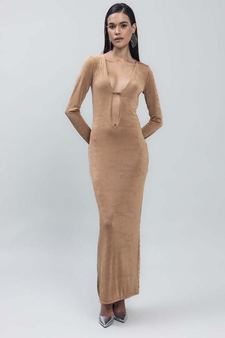 BSL Women Deep Neck Decolette Maxi Dress - Welling