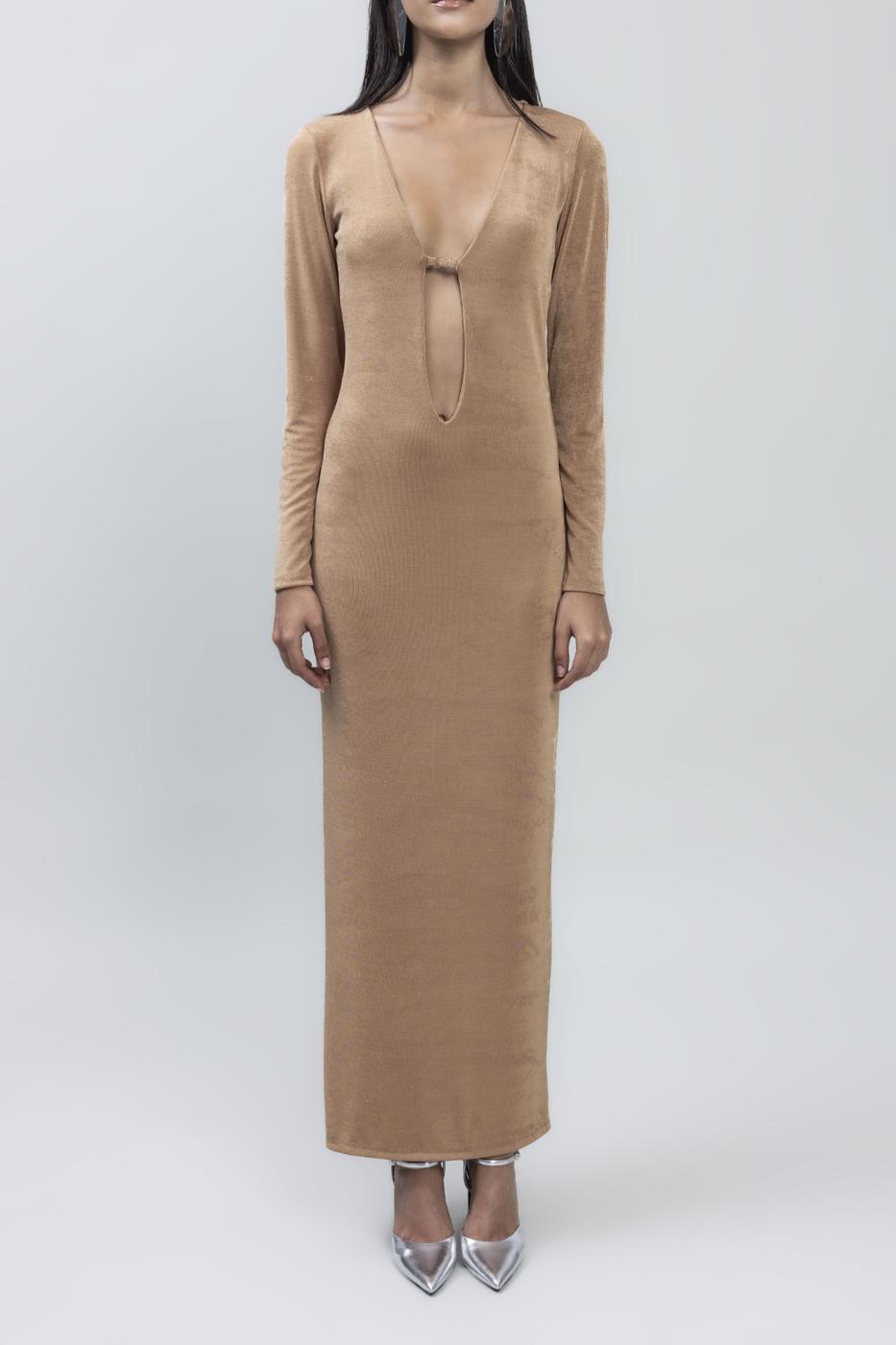 BSL Women Deep Neck Decolette Maxi Dress - Welling