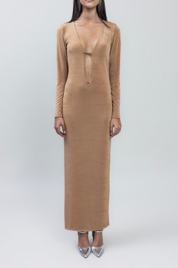 BSL Women Deep Neck Decolette Maxi Dress - Welling