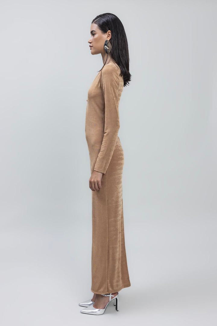 BSL Women Deep Neck Decolette Maxi Dress - Welling