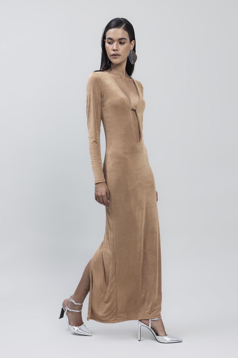 BSL Women Deep Neck Decolette Maxi Dress - Welling