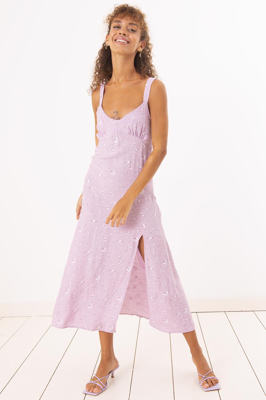 BSL Women Deep Side-Slit Strapped Midi Dress - Ahrensburg
