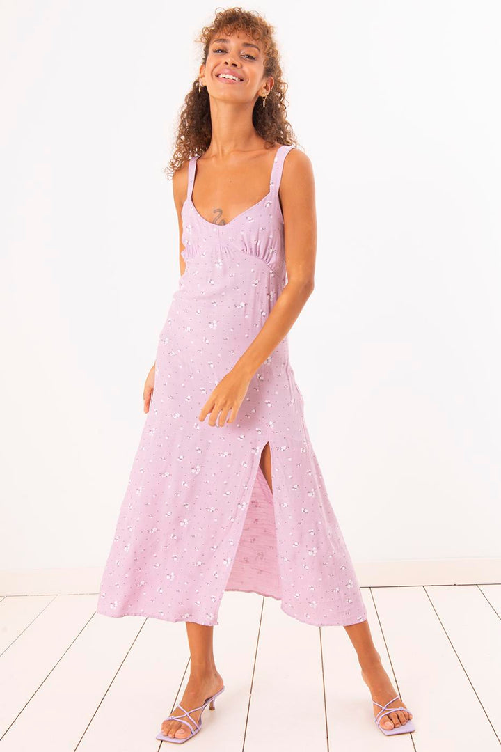 BSL Women Deep Side-Slit Strapped Midi Dress - Ahrensburg