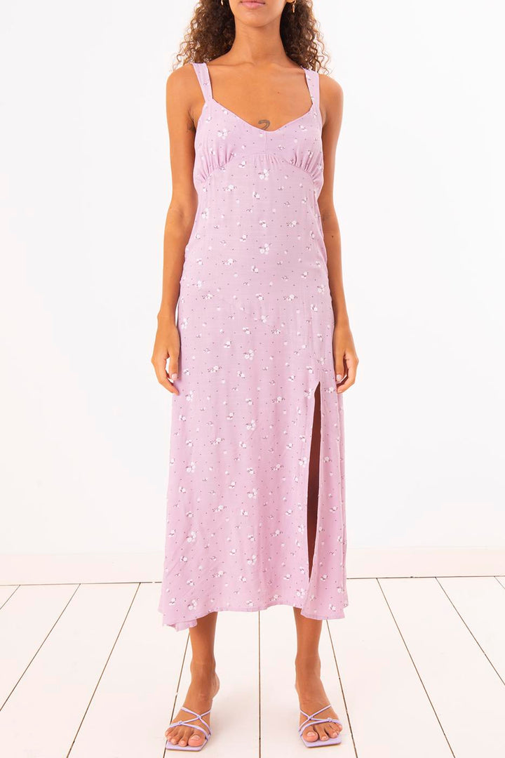 BSL Women Deep Side-Slit Strapped Midi Dress - Ahrensburg