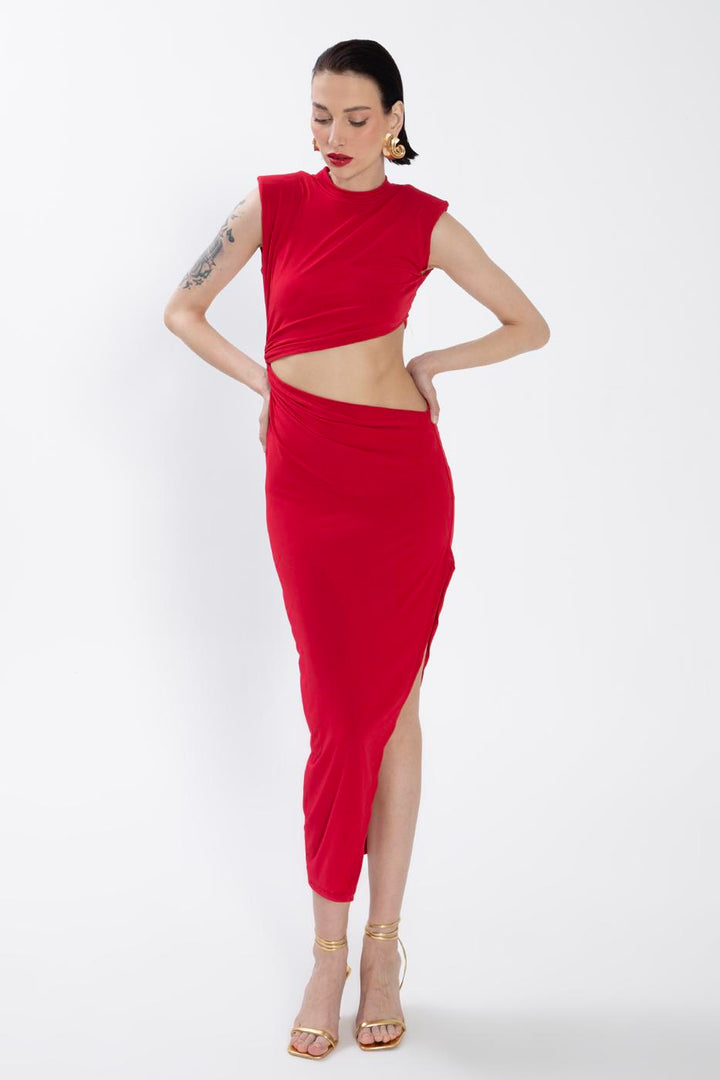 BSL Women Deep Slit Waist Low-Rise Midi Dress - Minot